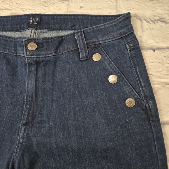 GAP Denim Women's Trouser Jeans Wide Leg Dark Indigo Sailor Snap Pockets Size 30 - Picture 5 of 12
